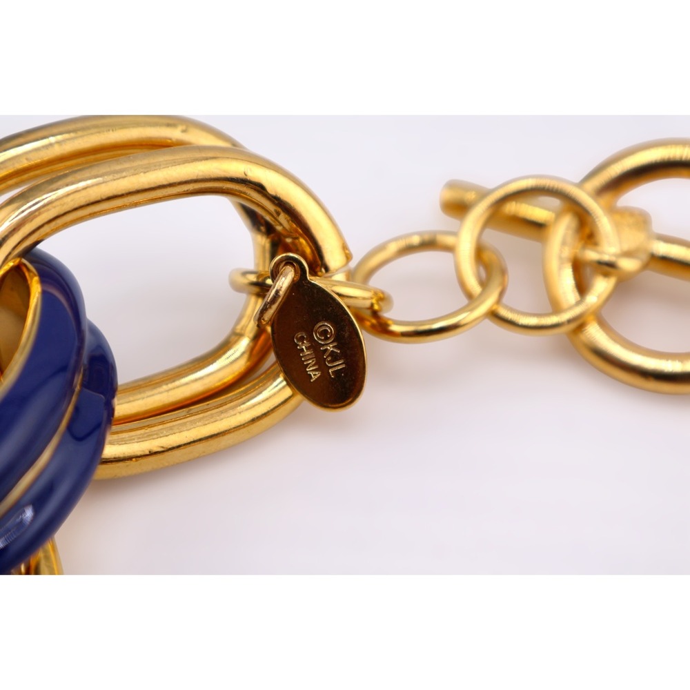 Kenneth Jay Lane KJL Blue Enamel Gold Chunky Chain Link Bracelet NOS Mint Vtg - Picture 3 of 7